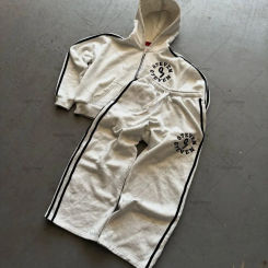 Y2K Fashion Versatile Clothing Suits Trendy Embroidery Oversized Hoodie Striped Personality Casual Loose Zipper Sweatshirt Men