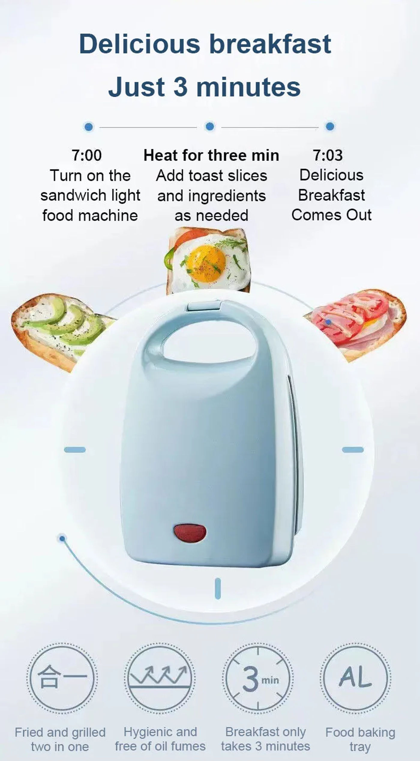 Description Picture 3 of itemDMWD Electric Sandwich Maker Mini Light Food Bread Muffin Breakfast Machine Egg Omelette Baking Pan Panini Grill Heater Oven EU