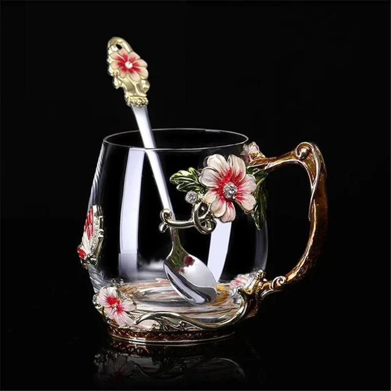 Description Picture 6 of itemHand-made Enamel Coffee Mug Crystal Cup Milk Lemon Flower Tea Cup High-grade Glass Drinkware Gift Couple Mug For Lover Wedding