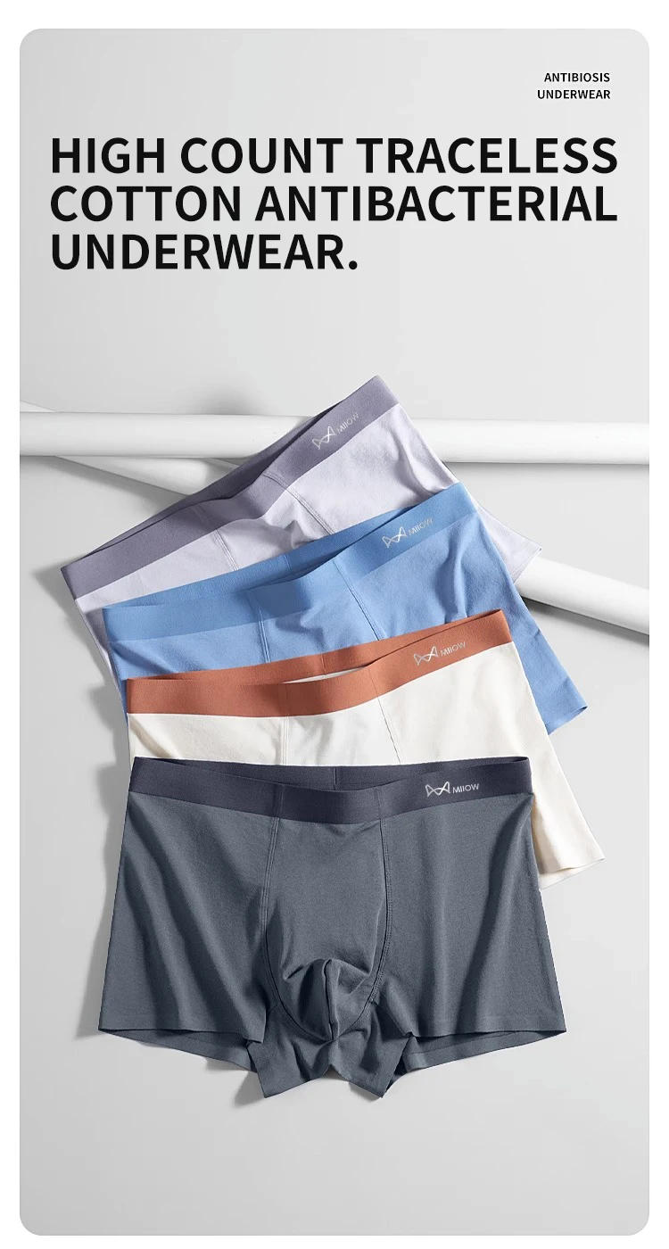 Description Picture 2 of itemMiiOW 4Pcs Cotton Men's Panties 5A Antibacterial Crotch Man Underwear Seamless Breathable Men Boxer Underpants Mens Boxer Briefs