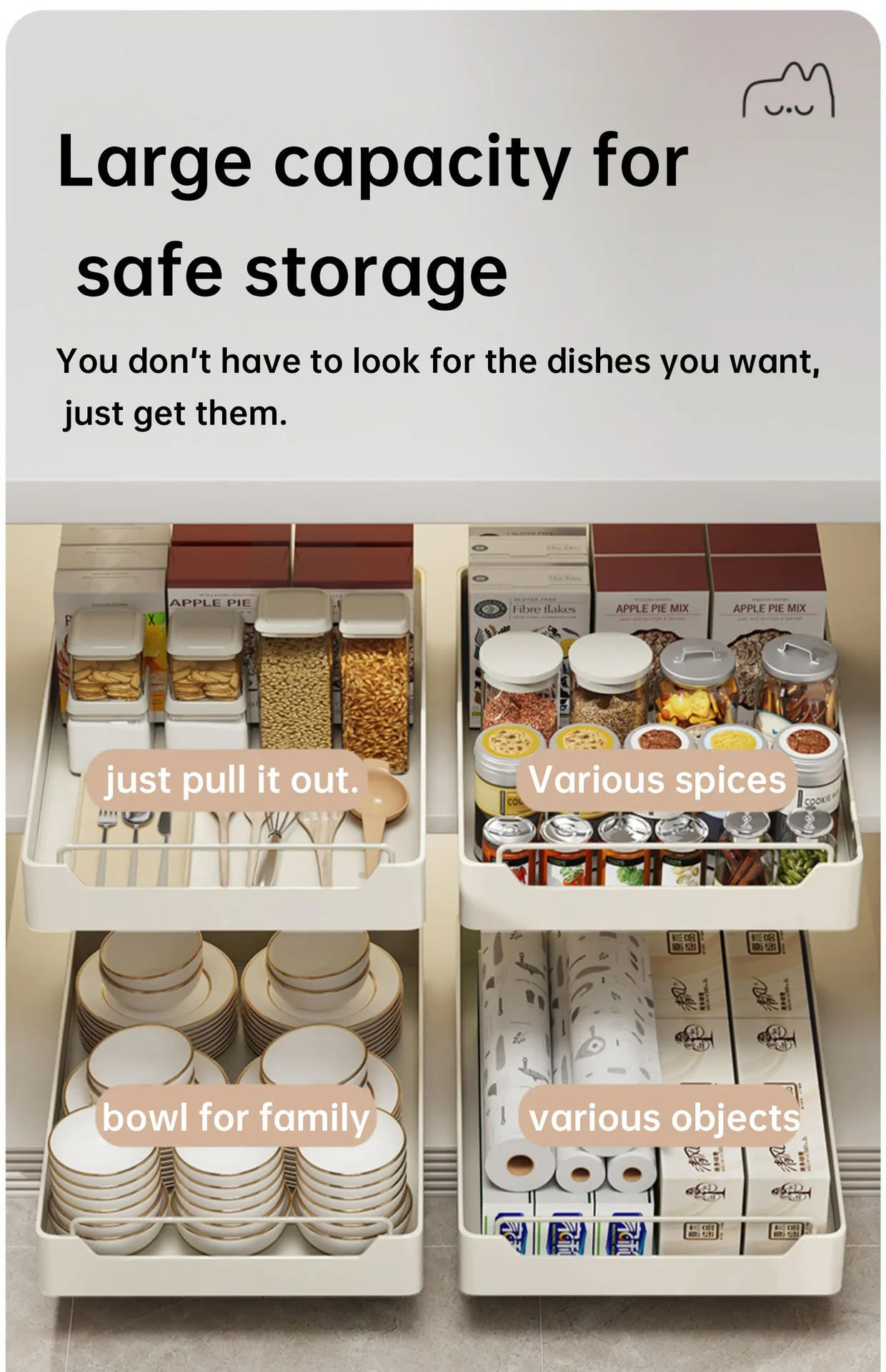 Description Picture 6 of item1PC Kitchen Storage Rack with Slide Rails Pull-out Kitchen Drawer Type Storage Tray Spice Box Storage Rack Cabinets Organizer