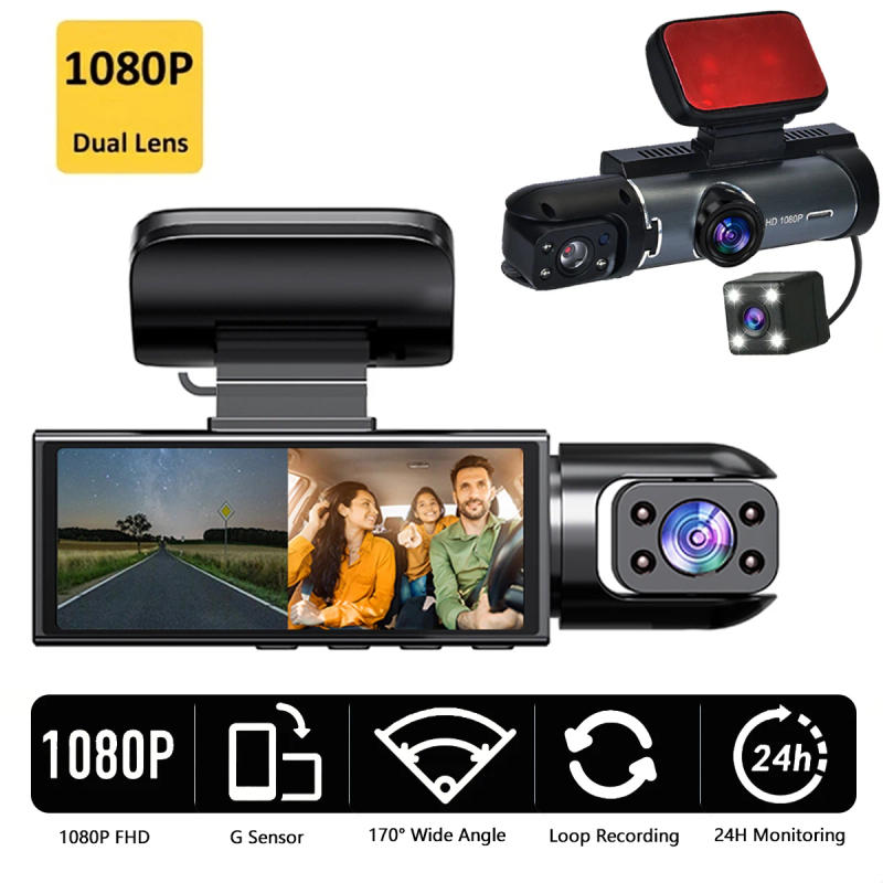 Description Picture 2 of itemCar Black Box 3 Cameras CAR DVR 3-Way 1080P Driving Recorder 3-lens Dash Cam Car Front and inside Video Rear Camera