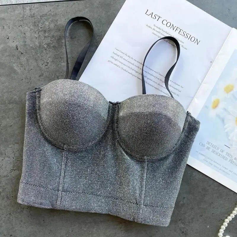 Description Picture 6 of itemWomen's Shiny Sexy Bra Corset Girls Push Up Cropped Tops Lady Halter Bling Bustier Tube Night Club Cool Camis Tanks Lingeries