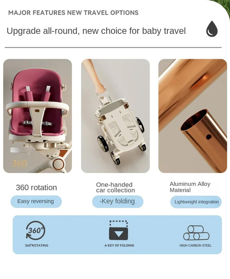 Description Picture 5 of itemLightweight Stroller with Bassinet Mode One Hand Easy Fold Newborn Pram Stroller with Reversible Seat Adjustable Handles Canopy