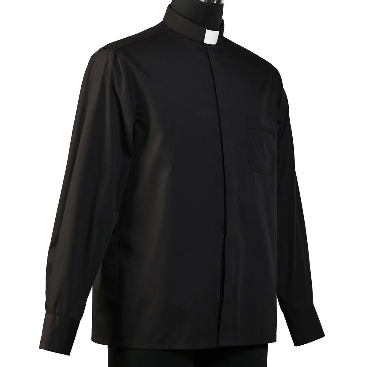 Description Picture 4 of itemBlack Priest Shirt Catholic Church Adult Clergy Pastor Shirts Tops Tab Collar Choir Blouse