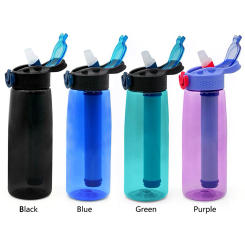 650ML Leak-Proof Outdoor Water Bottle Drinking Water Filter Bottle BPA-Free Sports Bottle for Hiking Camping Survival Traveling