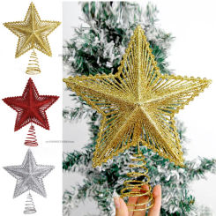 25cm Red Glitter Christmas Tree Topper Iron Star Christmas Decor for Home Xmas Tree Ornaments Navidad New Year 2025 Natal Noel