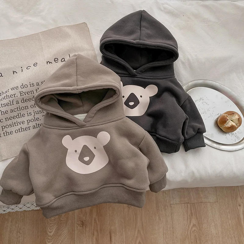 Description Picture 6 of item2024 Winter New Baby Fleece Hooded Sweatshirt Cotton Infant Casual Pullover Plus Velvet Thick Toddler Cartoon Bear Warm Hoodie
