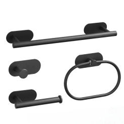 No punching Stainless Bathroom Accessories Gold Towel  Rack Black Towel Ring Toilet Paper Holder Wall-mounted Robe Hook