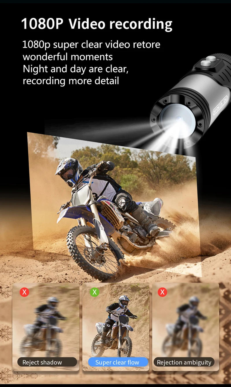 Description Picture 4 of itemWireless Motorcycle Driving Recorder IP66 Waterproof 1080P Sports Scooter DV Camera 1600mah Battery Bike Helmet Action DVR Body-