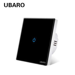 UBARO Eu AC100-240V Tempered Black White Crystal Glass Touch Switch Panel Wall Light Sensor Button 1/2/3 Gang 10A Led Indicator