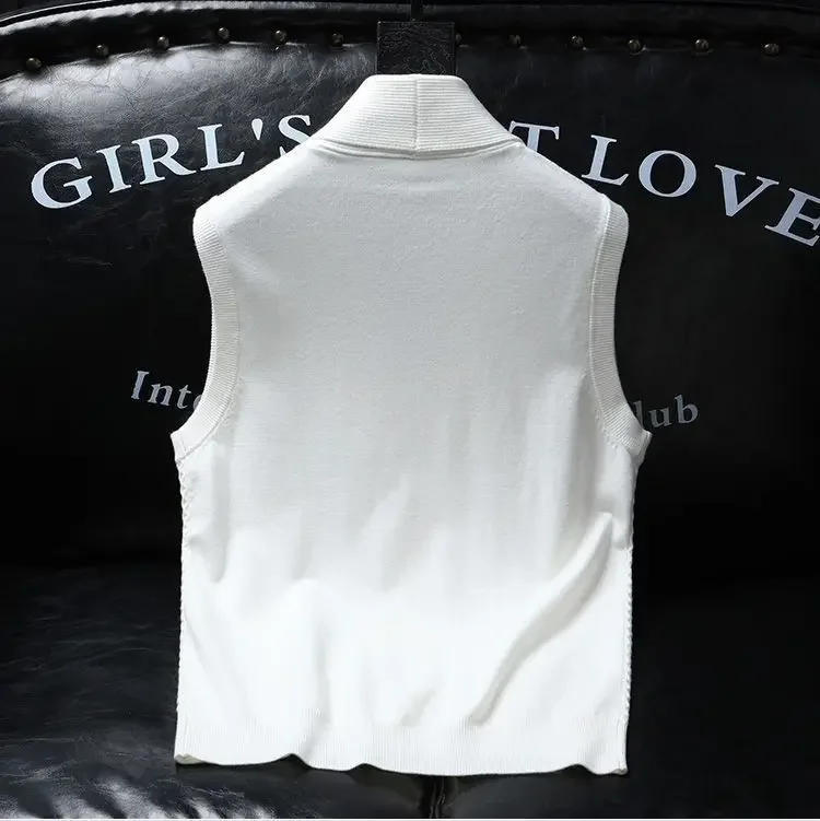 Description Picture 6 of itemKnitted Sweaters for Men Vest Business White Solid Color Man Clothes Sleeveless Plain Waistcoat New in A Korean Autumn Spring V