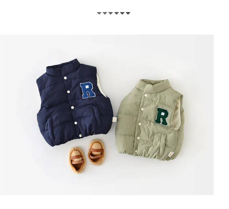 Description Picture 4 of item2025 Winter New Baby Sleeveless Warm Vest Cotton Infant Letter Casual Vest Jacket Toddler Boys Girls Thick Windproof Vest Coat