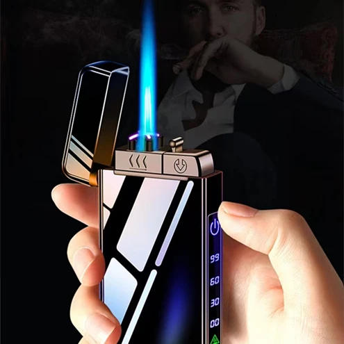 Description Picture 4 of item2023 New Windproof Metal USB Lighter Torch Lighter Jet Dual Plasma Arc Lighter Gas Electric Butane Chargeable Pipe Cigar Lighter