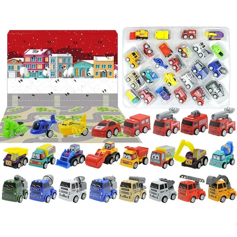 Description Picture 6 of item24Days Christmas Advent Calendar Car Toys Military Engineering Fire Truck Car Toys 2025 Countdown Calendar Gift Box for Kids
