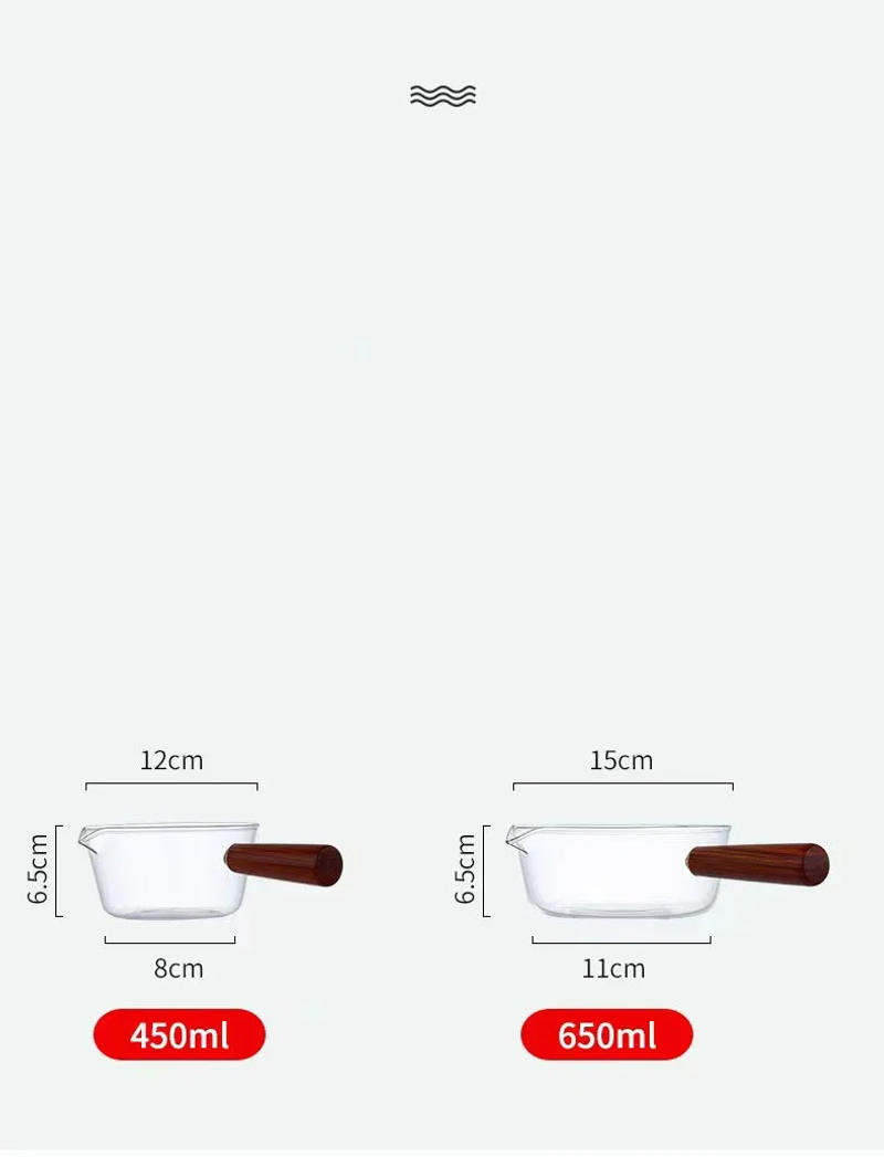 Description Picture 3 of item450/650ml Soup Porridge Pot Milk Pot With Wooden Handle Glass Cooking Pot Instant Noodle Pot Glass Cookware Kitchen Accessories