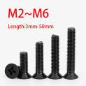 10/30/50/100pcs/lot M2 M2.5 M3 M4 M5 M6 Black 304 Stainless Steel Cross Phillips Flat Countersunk Head Bolt Screw Length:3-50mm