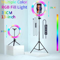 33CM 26CM Video Lights RGB Selfie LED Ring Light Dimmable Ring Lamp With Stand Tripods Rim Of Light For TIKTOK Makeup ringlight