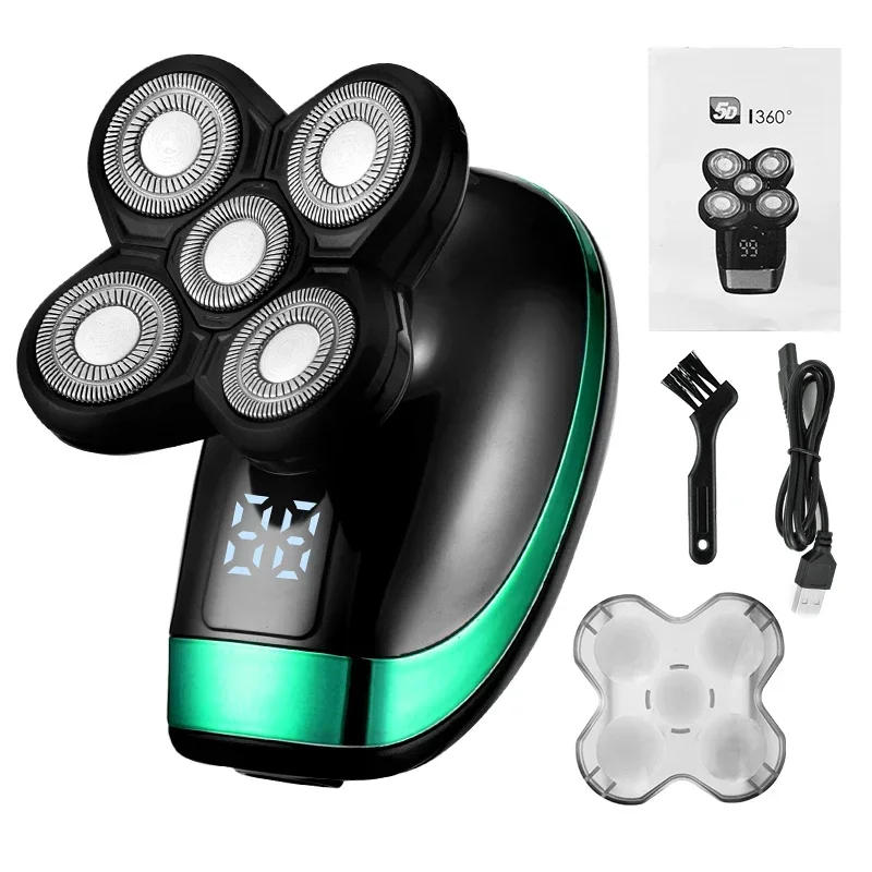 Description Picture 3 of item5 in 1Hair Clipper Nose Ear Hair Trimmer Men Facial Cleaning Brush Box  Rechargeable Electric Shaver Five Floating Heads Razors
