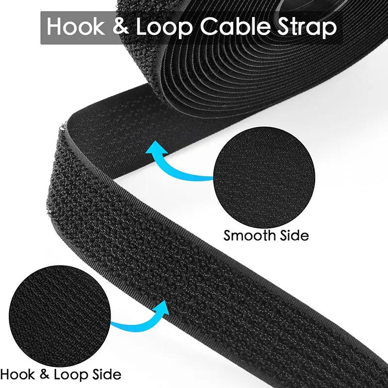 Description Picture 3 of item2M Reusable Hook and Loop Fastener Cable Tape Cable Straps With Buckles Cut-to-Length Nylon Self-Adhesive Secure Strap Organizer