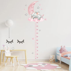 Large Sleeping Elephant Bear Moon Height Measure Wall Stickers for Kids Room Growth Chart Animals Ruller Wall Decals Home Decor