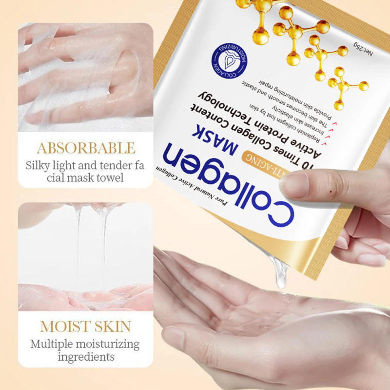 Description Picture 4 of item1/5/10/20pcs Collagen Facial Mask Moisturizing Brightening Lifting Skincare Treatment Face Masks Kit