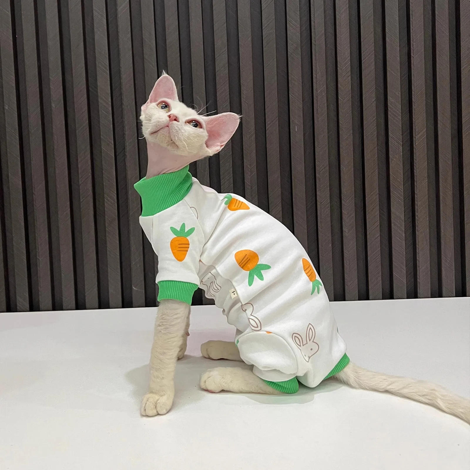Description Picture 3 of itemSpring Autumn Cat Clothes for Cats Cherry Print Sphynx Hairless Cat Jumpsuit Turtleneck Full Coverage Kitten Cat Pajamas Onesies