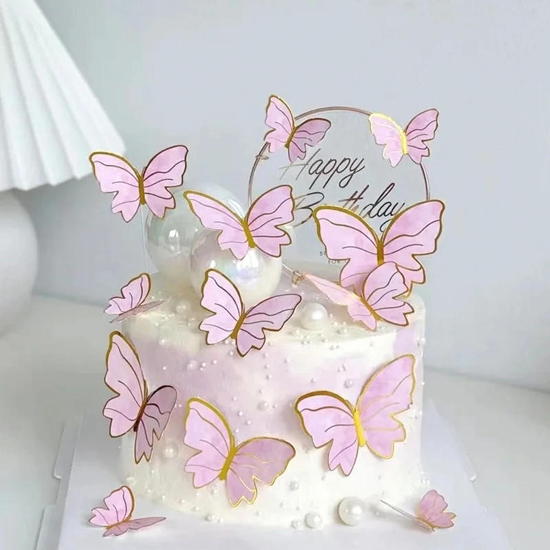 Description Picture 5 of item10pcs Butterfly Cake Toppers Girl Fairy Birthday Cake Wedding Party Dessert Table Decoration Plug-in Stamping Pink Butterfly