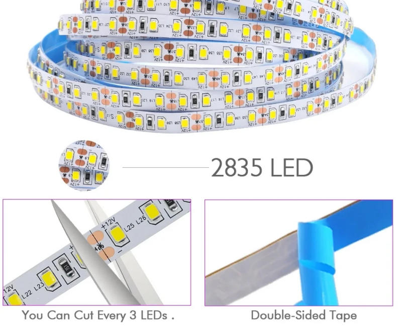 Description Picture 3 of item12V 24V 2835 Led Strip 5m 600 Pixels Led Tape SMD 3528 Fiexible Light Bar Strips Under Cabinet Lighting Backlight