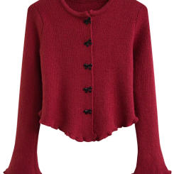 Women's Ruched Long Sleeve Cropped Cardigan V Neck Button Down Knit Lady Autumn Winter Knitted Single-breasted Cardigan Sweaters