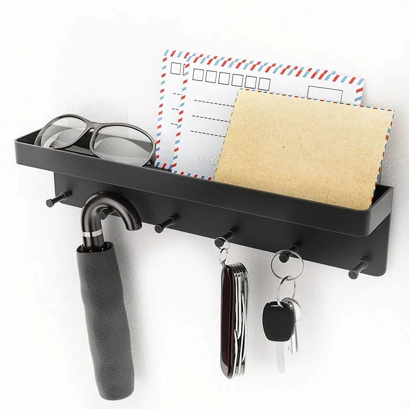 Description Picture 3 of itemKey Holder For Wall Decor Mail Shelf Organizer Tableware Hanger Wall Mounted With 6 Hooks Storage Rack For Kitchen Bathroom