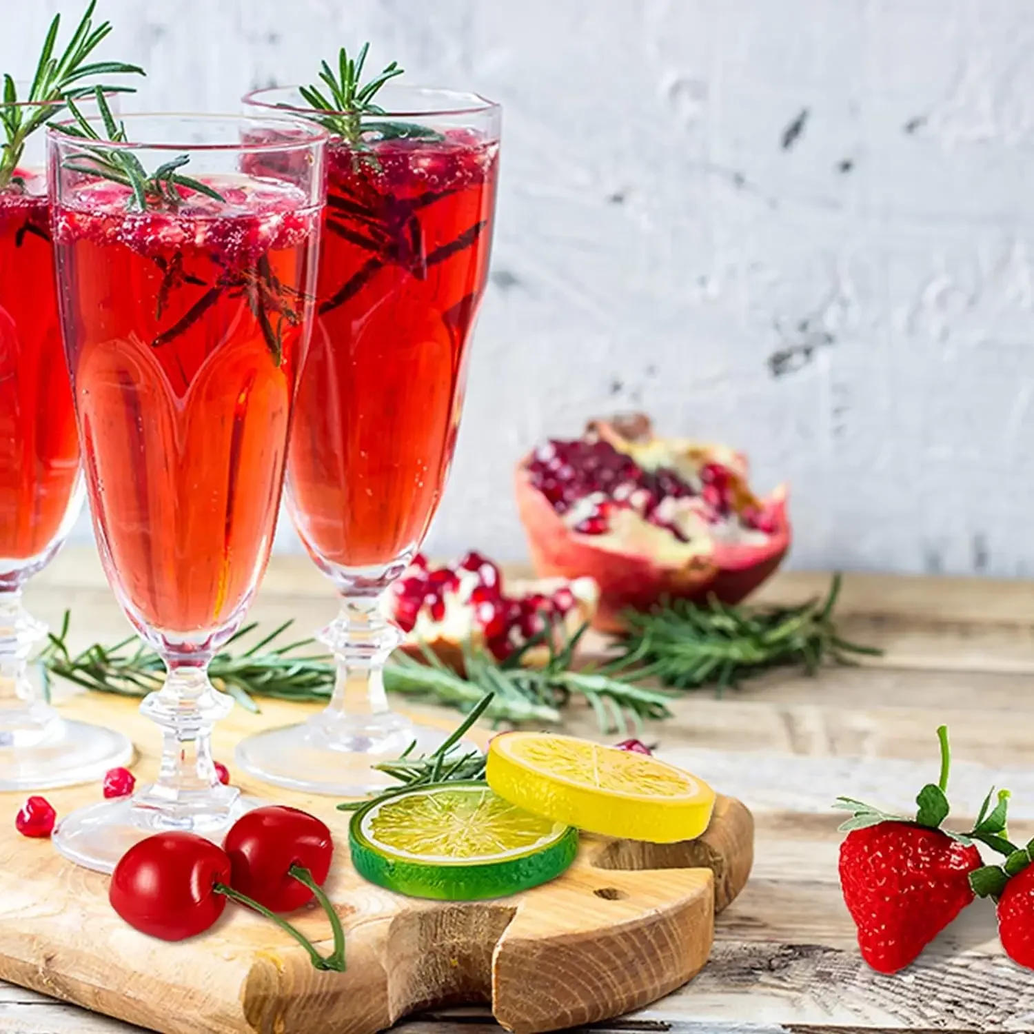 Description Picture 5 of itemFake Fruit Plastic Fruit Set, 6 Watermelon Slices, 10 Strawberry Slices, 10 Lemon Slices, 10 Cherry, 36 Pcs