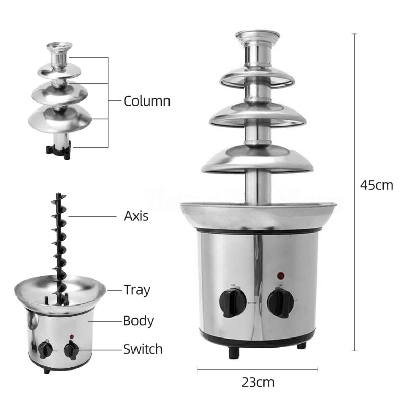 Description Picture 6 of item220V Chocolate Fountain 4 Tiers Electric Melting Machine Fondue Pot Set for Chocolate Candy Ranch Nacho Cheese