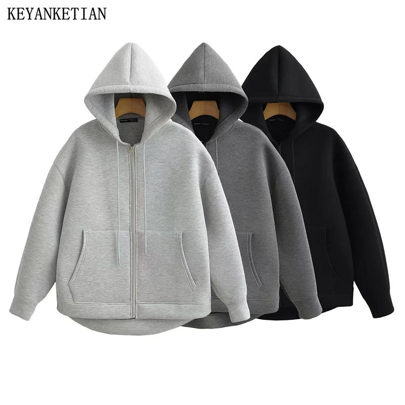 Description Picture 3 of itemKEYANKETIAN Winter New Women's Zipper Hoodie High Street Unisex style Double Pockets Oversize Loose Sweatshirts Outerwear Top