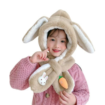 Hat Fashion Ear-flap Rabbit Ear Carrot Bonnet Windproof Plush Bomber Hat Baby Scarf Hat Winter Cap Two Piece Set