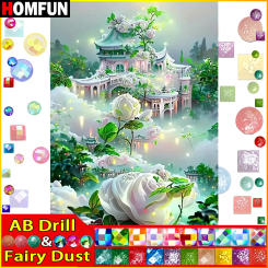 HOMFUN Fairy Dust AB 5D DIY Diamond Painting "Scenery Flower Castle" Full Drill Resin Diamond Embroidery Cross Stitch Home Decor