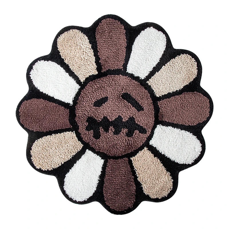 Description Picture 6 of itemSmiling Face Tufted Rug Flower Art Rug for Bedroom Living Room Retro Rainbow Fluffy Bathroom Smile Rug Nonslip Mat Home Decor