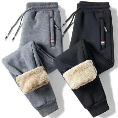 Men's Cotton Tight Track Pants Winter Fleece-Lined Thick Lambskin Knitted Sweatpants Casual Pants Men's Factory Direct Supply