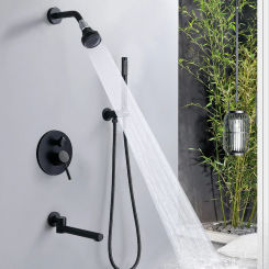 Brass Shower Faucet Black Shower System Rain Shower Head and Handheld Spray Bathroom Luxury Rain Shower Faucet Concealed Mount
