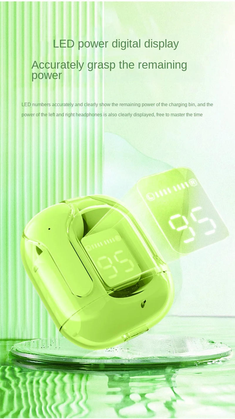 Description Picture 4 of itemTrue Wireless Bluetooth 5.3 Transparent Headset with LED Digital Display Stereo Sound TWS ENC Earphones Mic for Sports Working