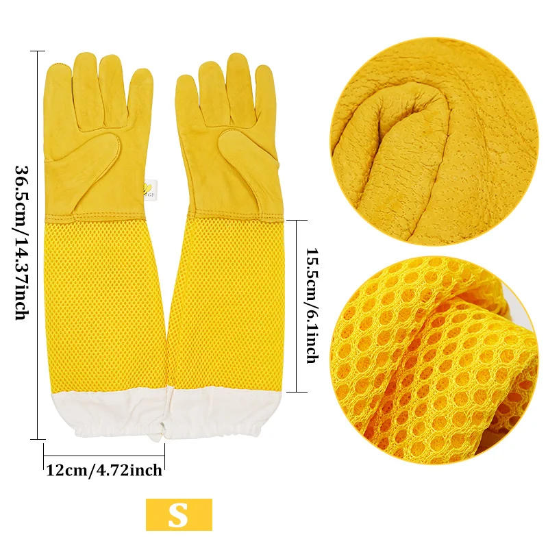 Description Picture 4 of itemBeekeeper Gloves Protective Sleeves Ventilated Professional Anti Bee for Apiculture Beekeeper Prevent Beehive tools