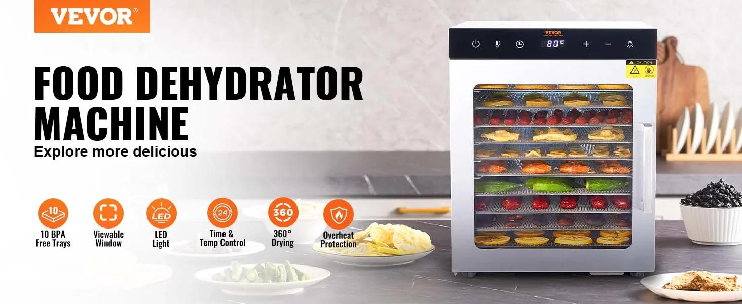 Description Picture 3 of itemVEVOR Electric Food Dehydrator Machine with 10Tray Food Dehydrator 800/1000W Household Vegetables Fruit Dryer with Digital Timer