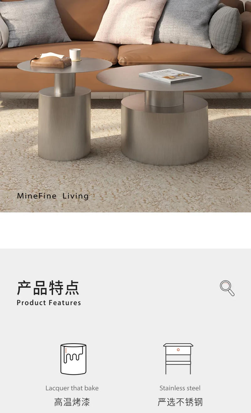 Description Picture 2 of itemWuli Minimalist Modern Stainless Steel Coffee Table Combination Nordic Creative Living Room Sofa Light Luxury Metal Coffee Table