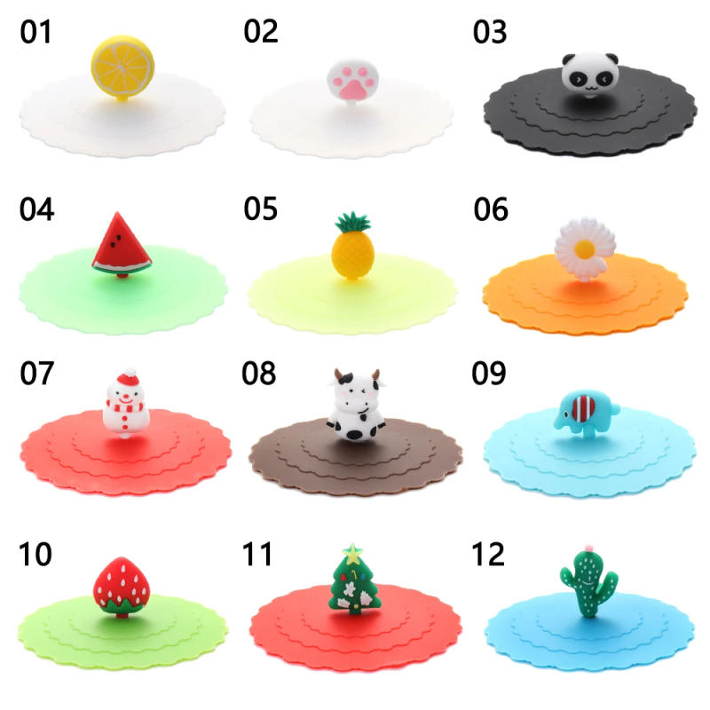 Description Picture 2 of item1 PCS Cartoon Cute Silicone Mug Cup Cover Heat-resistant Leak Proof Sealed Tea Coffee Lids Cap Reusable Dustproof Cup Cover