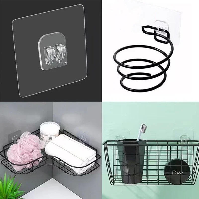 Description Picture 6 of item1-10Pcs Shelf Fixed Hooks Wall Storage Rack Transparent Hanging Hook Strong Self-Adhesive Snap Bathroom Kitchen Organizer Gadget