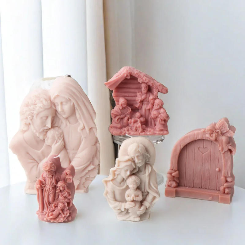 Description Picture 2 of item3D Door Frame Jesus Family Candle Silicone Mold Religion Statue Aroma Gypsum Handmade Plaster Soap DIY Catholic Holy Home Decor