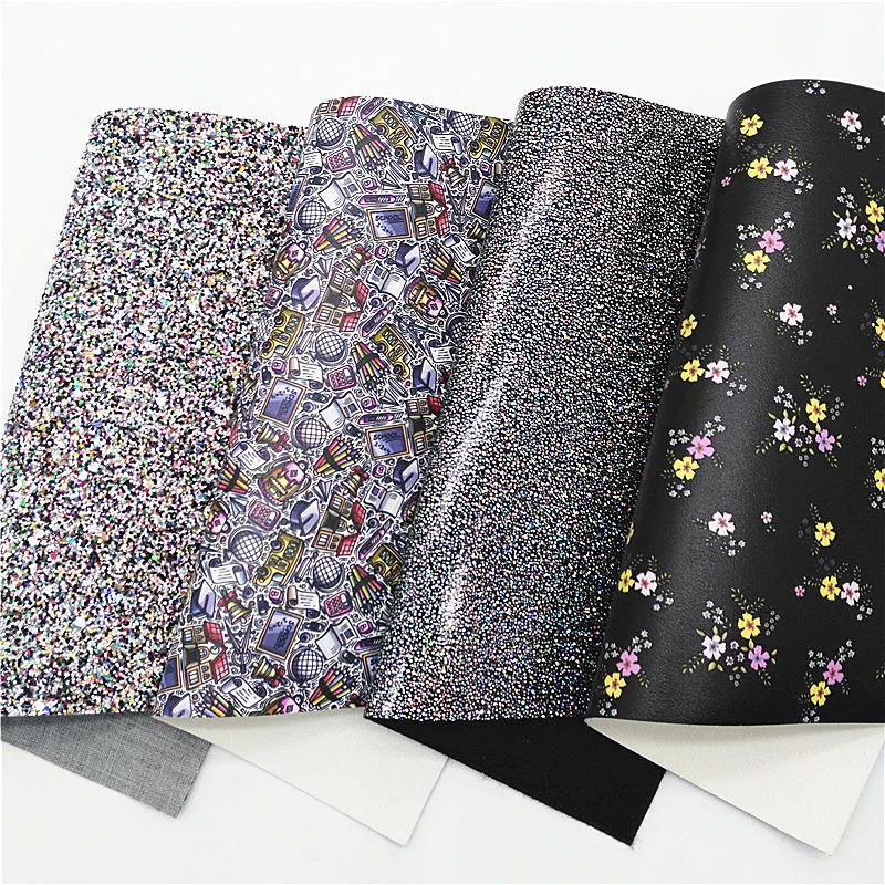 Description Picture 3 of itemSchool Bags Books Custom Synthetic Leather Sheets Smooth Glitter Leather Flowers Printed Faux Leather For Bows DIY 21x29CM Q1240