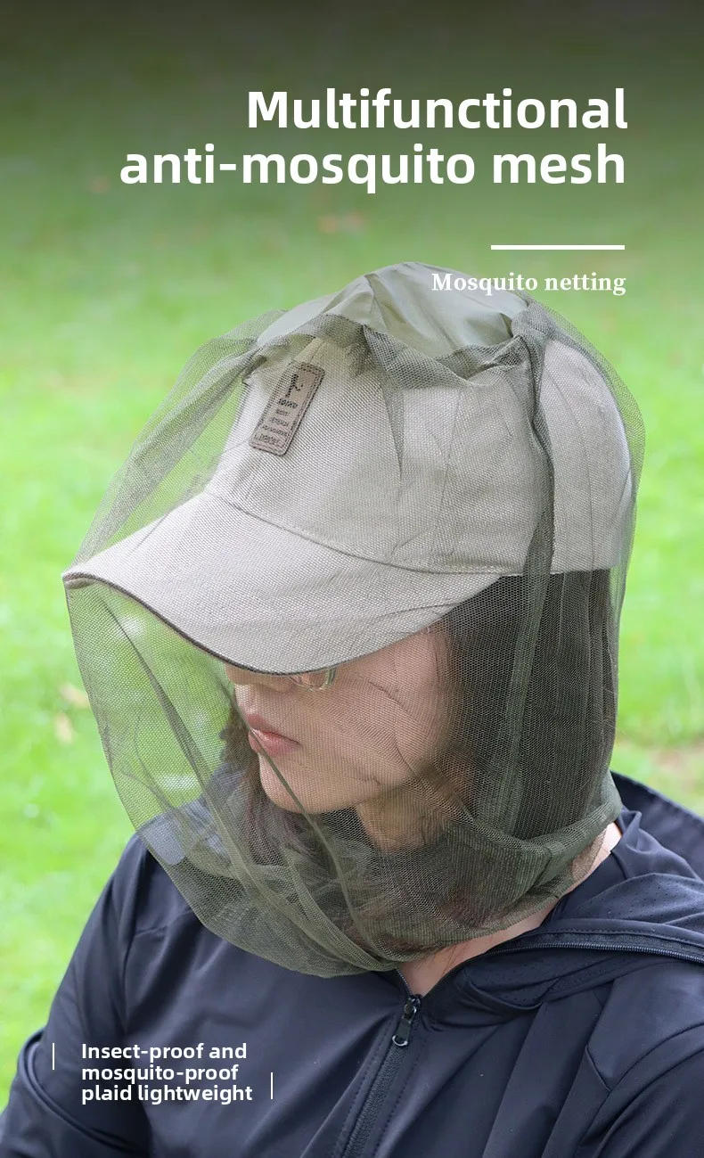 Description Picture 2 of item1PC Outdoor Fishing Sunscreen Insect Hat Mesh Breathable Sun Mask Men and Women Universal Camping Hiking Mosquito Net Head Cover