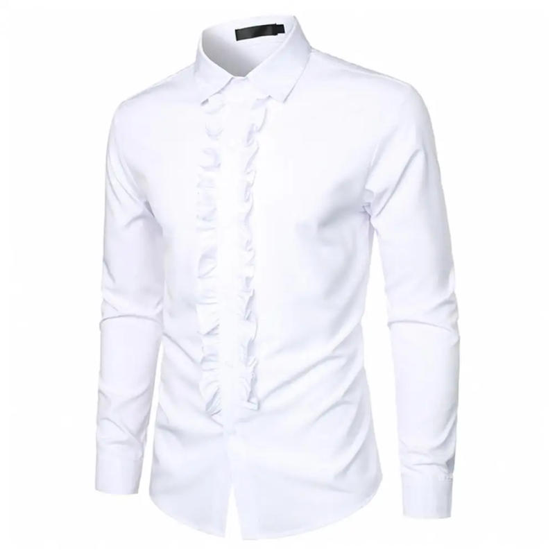 Description Picture 5 of itemSoft Durable Tuxedo Shirt Men Slim Fit Shirt Retro Medieval Royal Style Men's Shirt with Ruffle Patchwork Lapel for Performance