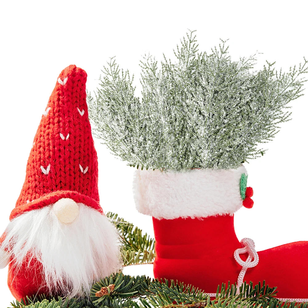 Description Picture 3 of itemChristmas Snow Frosted Pine Branches Artificial Faux Cedar Fake Sprigs Pine Leaves Plastic Cypress Garland Wreath DIY Decoration